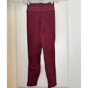 Aerie Offline Leggings Womens XS 7/8 Legging Ribbed Waffle Snap Leg Burgundy